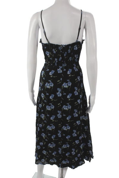 Reformation Womens Black Floral Slip Dress Midcalf Sweetheart Size 2