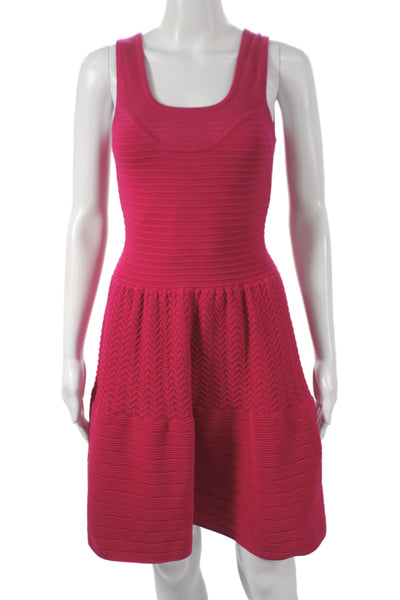 Sandro Women Fit & Flare Dress Pink Chevron Sleeveless Scoop Neck Cotton Size 1