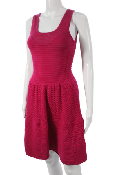 Sandro Women Fit & Flare Dress Pink Chevron Sleeveless Scoop Neck Cotton Size 1