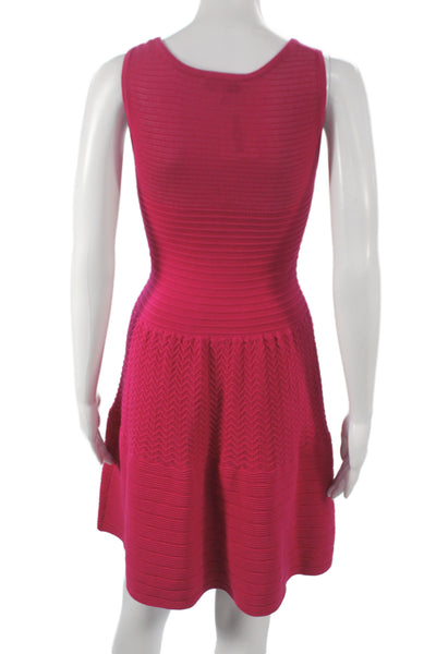 Sandro Women Fit & Flare Dress Pink Chevron Sleeveless Scoop Neck Cotton Size 1