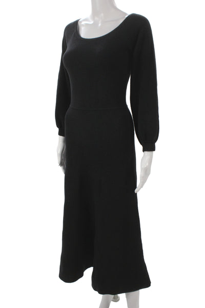 Hill House Women Sweater Dress Black Scoop Neck Long Sleeve Long Size XS