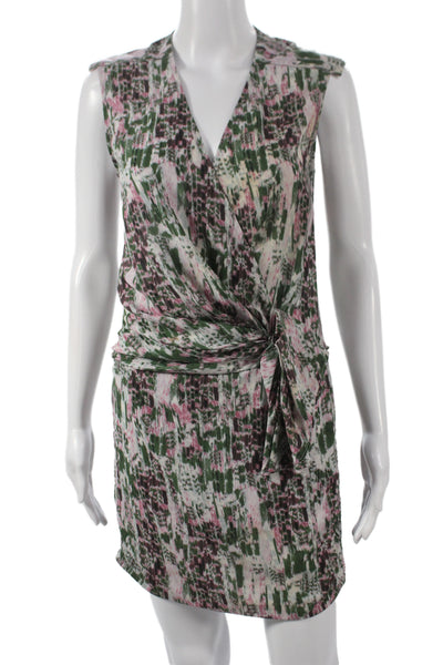 IRO Women Wrap Dress Green Tie Dye V-Neck Sleeveless Tie Waist Size 1