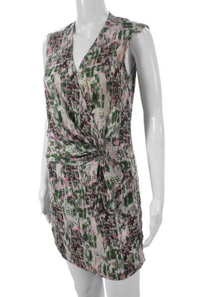 IRO Women Wrap Dress Green Tie Dye V-Neck Sleeveless Tie Waist Size 1