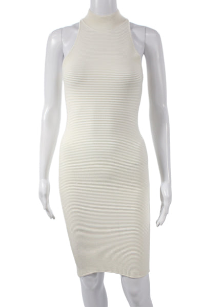 Torn by Ronny Kobo Women Bodycon Ivory Mock Neck Sleeveless Long Dress Size 2