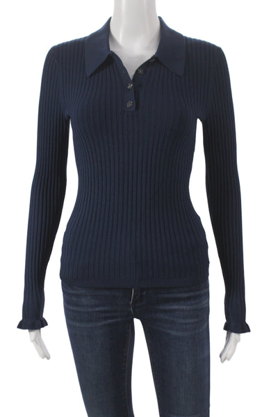 Hill House Women Blue Basic Polo Collared Long Sleeve Viscose Size XS