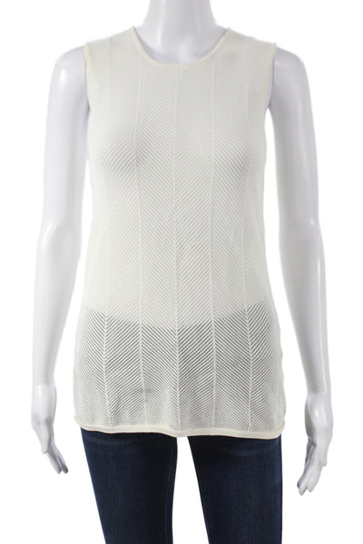 Torn by Ronny Kobo Women Pullover Sleeveless Ivory Herringbone Roundneck Size S