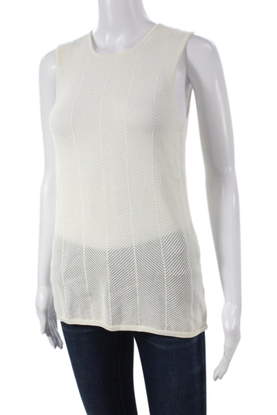 Torn by Ronny Kobo Women Pullover Sleeveless Ivory Herringbone Roundneck Size S
