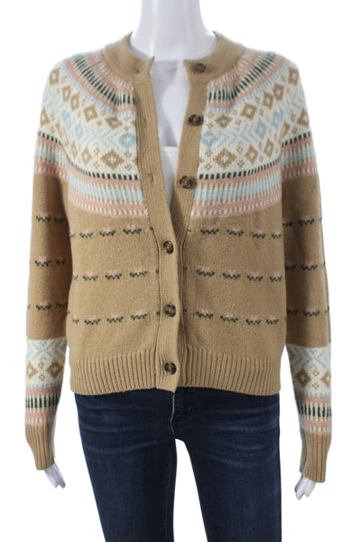 Hill House Women Cardigan Fair Isle Beige Wool Long Sleeve Size XS