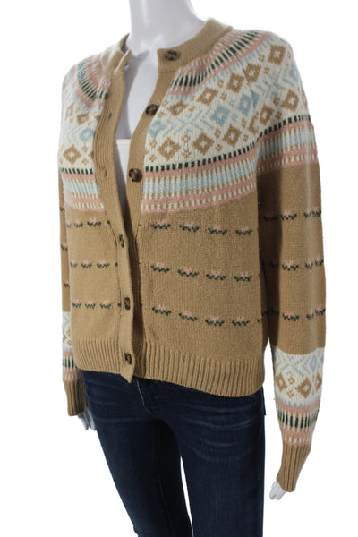 Hill House Women Cardigan Fair Isle Beige Wool Long Sleeve Size XS