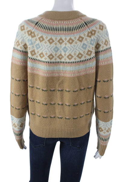 Hill House Women Cardigan Fair Isle Beige Wool Long Sleeve Size XS
