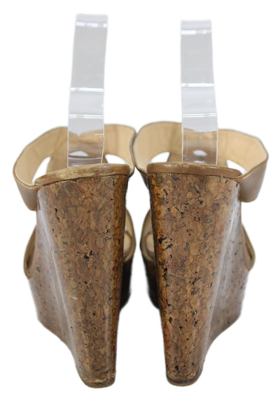 Christian Louboutin Womens Leather Cork Wedge Heels Brown Size 40