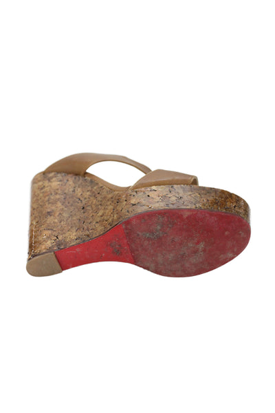Christian Louboutin Womens Leather Cork Wedge Heels Brown Size 40