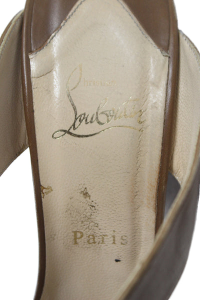 Christian Louboutin Womens Leather Cork Wedge Heels Brown Size 40