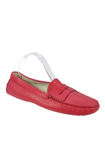 Tods Women Leather Slip On Ballet Flats Red Size 9