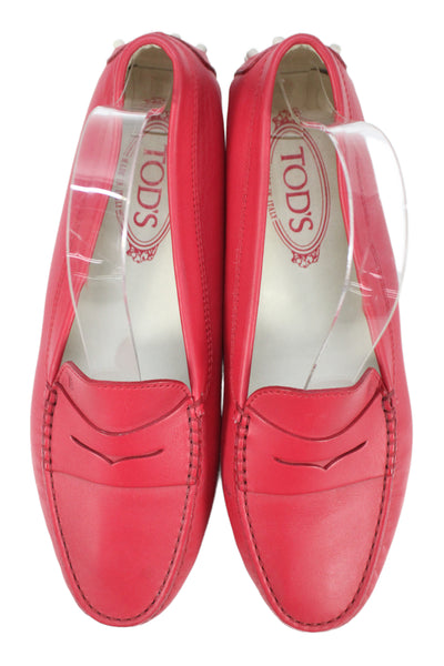 Tods Women Leather Slip On Ballet Flats Red Size 9