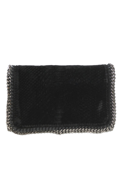 Stella McCartney Womens Suede Snakeskin Chain Crossbody Handbag Black Silver