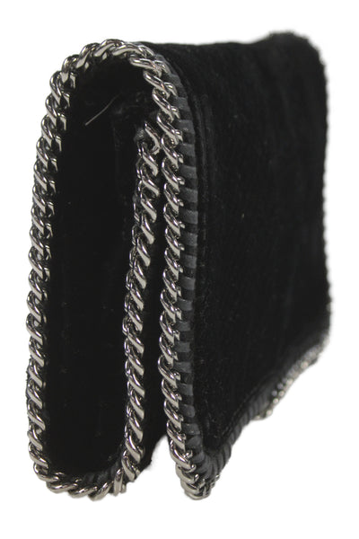 Stella McCartney Womens Suede Snakeskin Chain Crossbody Handbag Black Silver