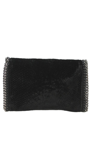 Stella McCartney Womens Suede Snakeskin Chain Crossbody Handbag Black Silver