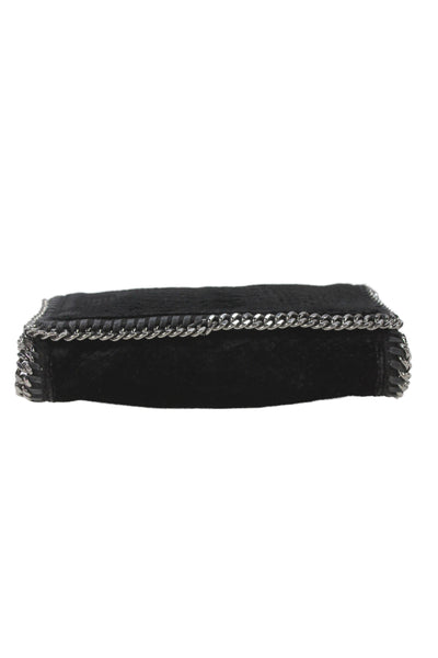 Stella McCartney Womens Suede Snakeskin Chain Crossbody Handbag Black Silver