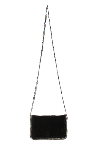 Stella McCartney Womens Suede Snakeskin Chain Crossbody Handbag Black Silver