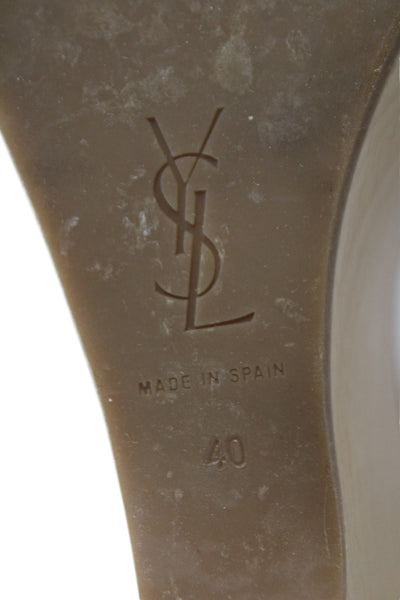 YSL Womens Leather Suede Wooden Platform Sandals Caramel Brown Size 10