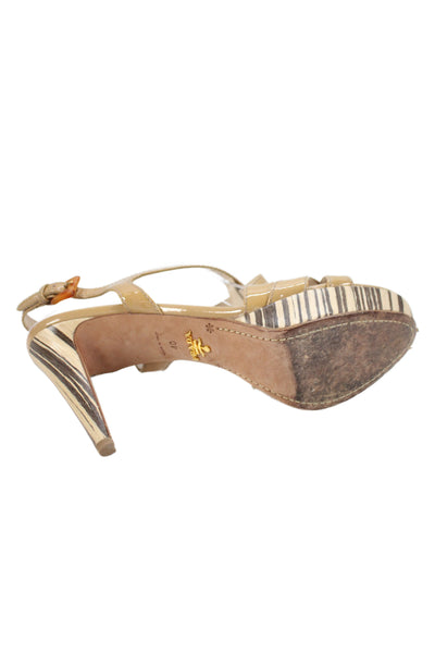 Prada Womens Leather Striped Strappy Stiletto Heels Light Brown Size 10