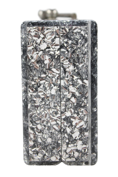 Edie Parker Womens Metal Cherry Diamond Print Clasp Clutch Handbag Silver
