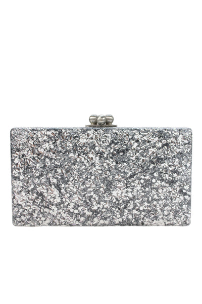 Edie Parker Womens Metal Cherry Diamond Print Clasp Clutch Handbag Silver