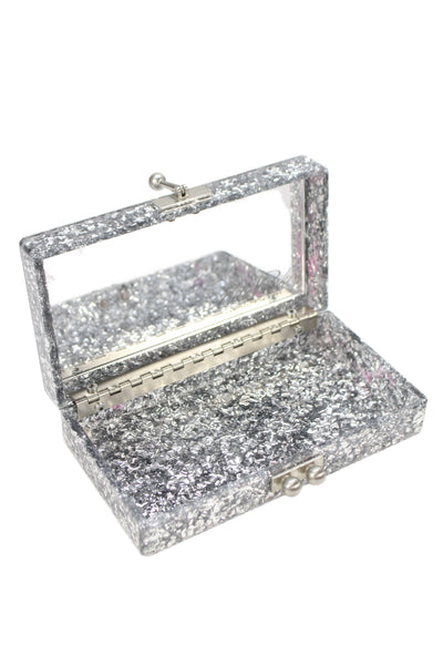 Edie Parker Womens Metal Cherry Diamond Print Clasp Clutch Handbag Silver