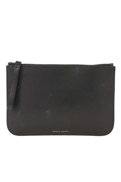 Mansur Gavriel Womens Leather Gold Zipper Wristlet Pouch Black