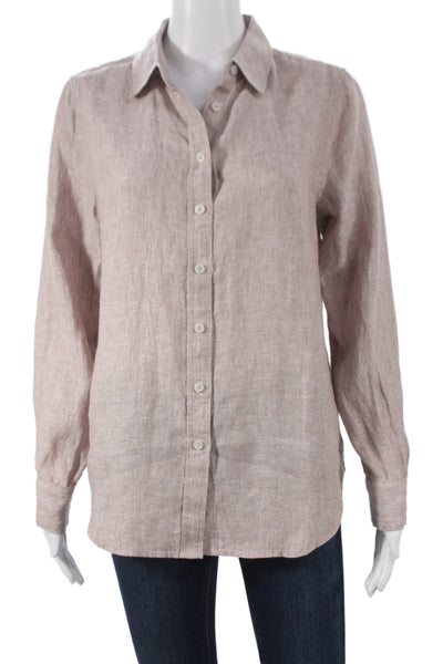 Quince Women Basic 100% Linen Collared Long Sleeve Button-Up Top Beige Size S