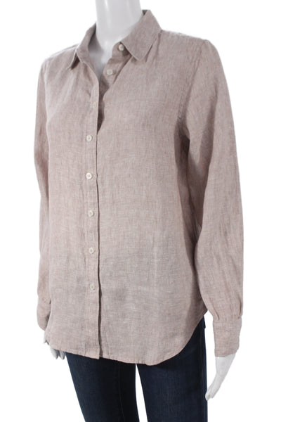Quince Women Basic 100% Linen Collared Long Sleeve Button-Up Top Beige Size S