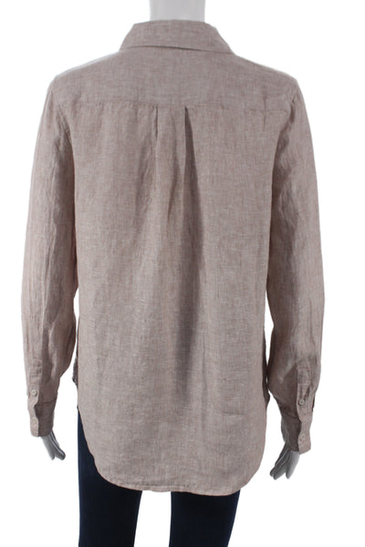 Quince Women Basic 100% Linen Collared Long Sleeve Button-Up Top Beige Size S