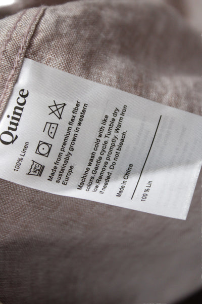 Quince Women Basic 100% Linen Collared Long Sleeve Button-Up Top Beige Size S