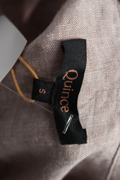 Quince Women Basic 100% Linen Collared Long Sleeve Button-Up Top Beige Size S