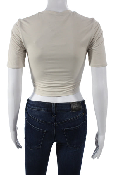 Kate Young X Splendid Women Basic Short Sleeve Crew Neck T-Shirt Beige Size XS