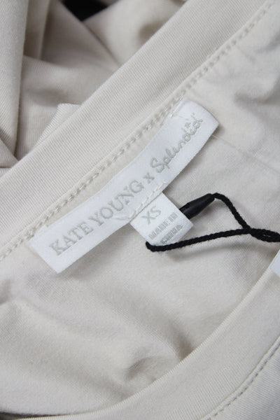 Kate Young X Splendid Women Basic Short Sleeve Crew Neck T-Shirt Beige Size XS