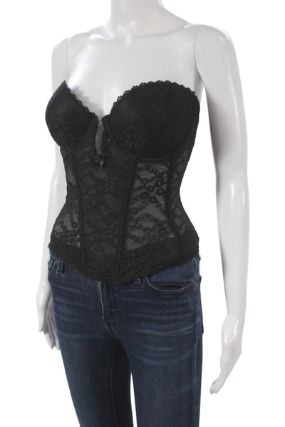 Va Bien Womens Floral Print Hook & Eye Corset Blouse Black Size 32E