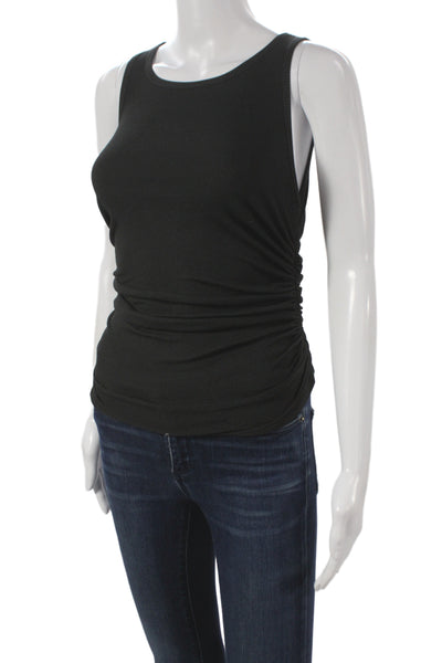 The Park Womens Basic Sleeveless Tank Black Round Neck Microtencel Size S