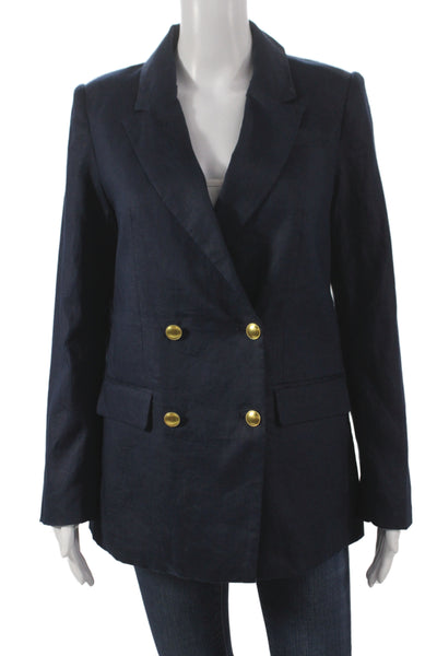 Quince Womens Linen Double Breasted Collared Buttoned Blazer Jacket Navy Size S