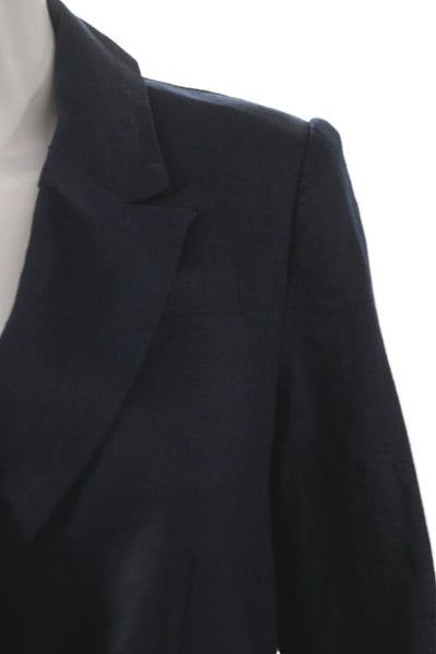 Quince Womens Linen Double Breasted Collared Buttoned Blazer Jacket Navy Size S