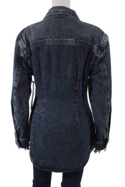 Quince Womens Linen Double Breasted Collared Buttoned Blazer Jacket Navy Size S