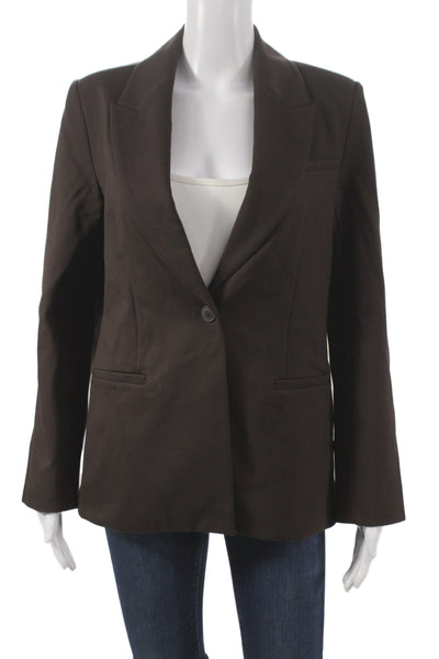 Quince Womens Darted Collared Buttoned Long Sleeve Blazer Brown Size S