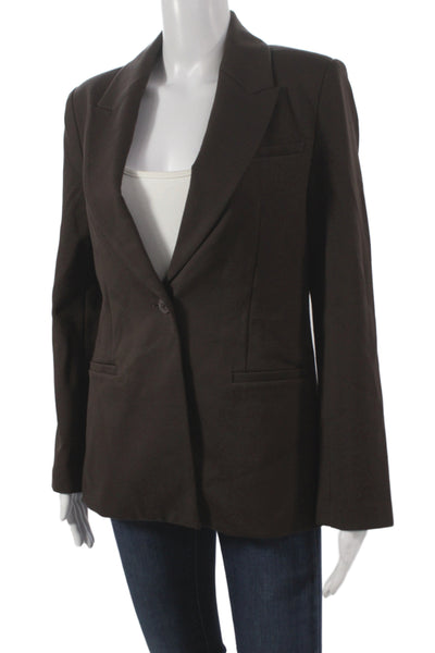Quince Womens Darted Collared Buttoned Long Sleeve Blazer Brown Size S