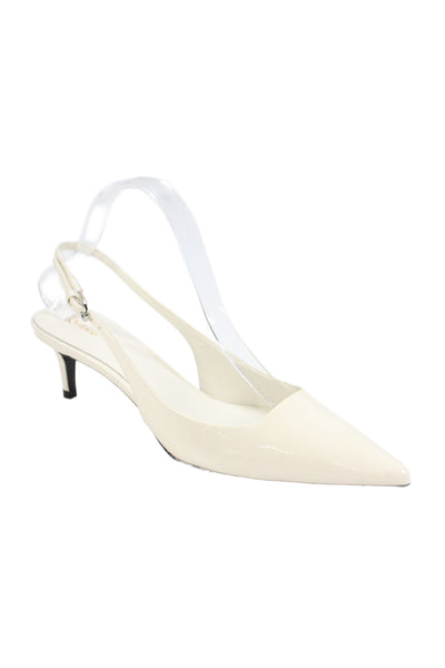 Quince Womens Patent Leather Pointed Toe Slingback Kitten Heels White Size 8.5