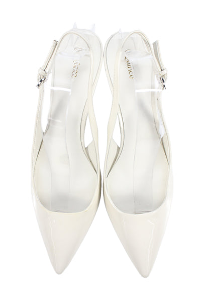Quince Womens Patent Leather Pointed Toe Slingback Kitten Heels White Size 8.5