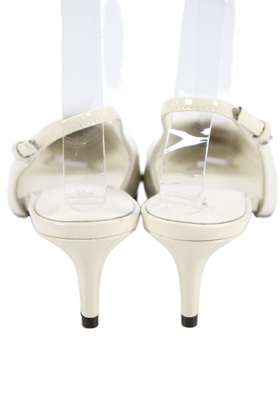 Quince Womens Patent Leather Pointed Toe Slingback Kitten Heels White Size 8.5