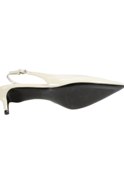 Quince Womens Patent Leather Pointed Toe Slingback Kitten Heels White Size 8.5