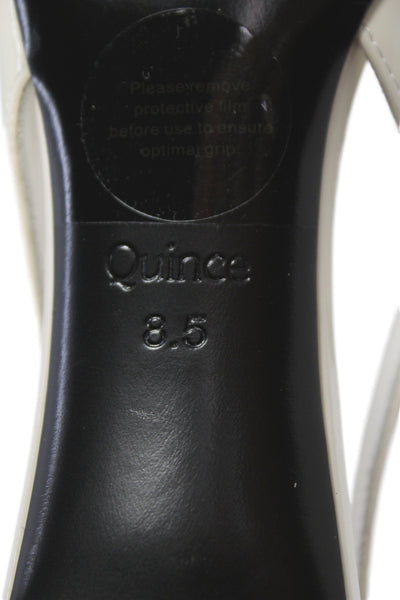 Quince Womens Patent Leather Pointed Toe Slingback Kitten Heels White Size 8.5