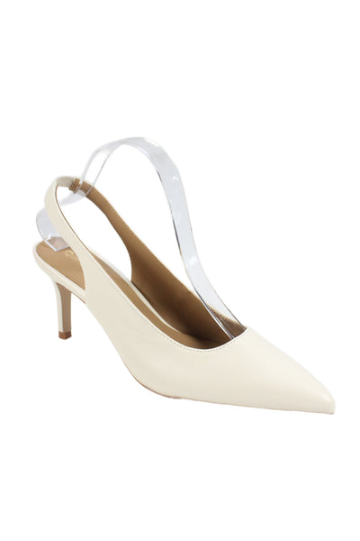 Quince Womens Leather Pointed Toe Kitten Heel Slingbacks White Size 8.5